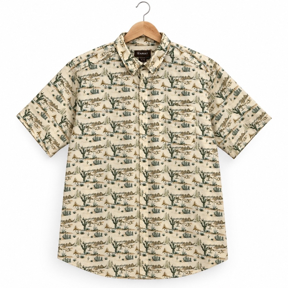 Ariat Sable Men's XXL Almond Oil Scenic Western Short Sleeve Button Up Shirt